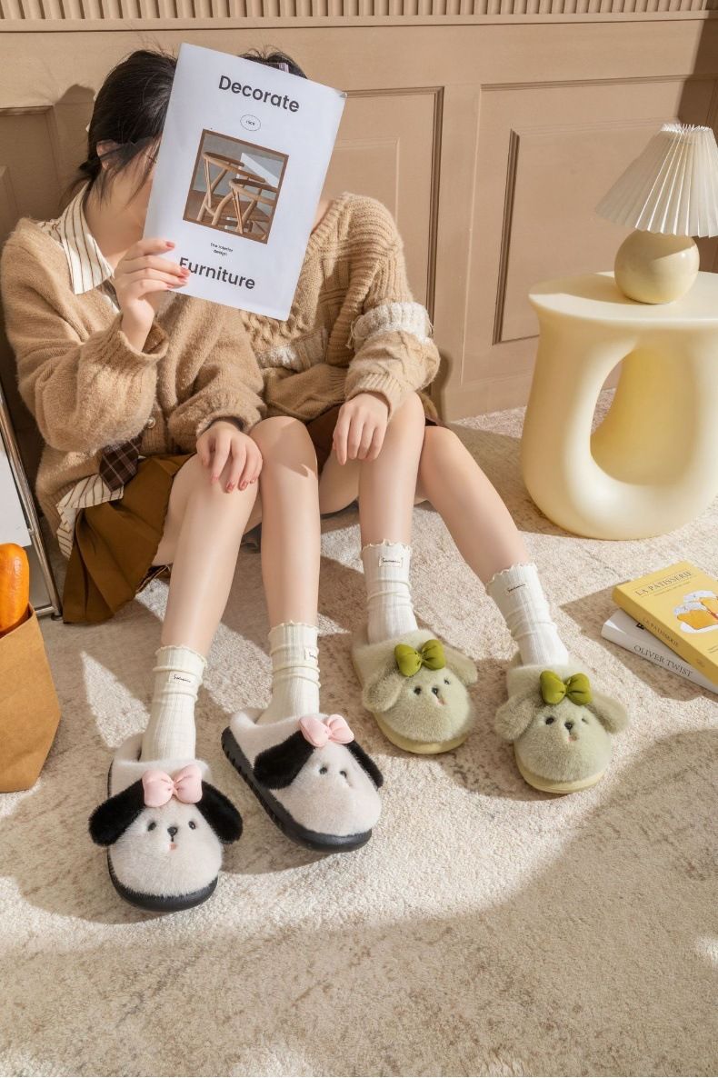 Diseng Baumwollschuhe für 2024 Neue flauschige Hausschuhe mit niedlichen Cartoon-Motiven für Damen, Winter-Hausschuhe, flauschig, vielseitig, warm, für Paare_voghion.com