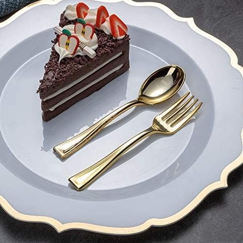 24-Pack Electroplated Gold Disposable Plastic Set Western Dessert Party Small Fork Spoon_voghion.com