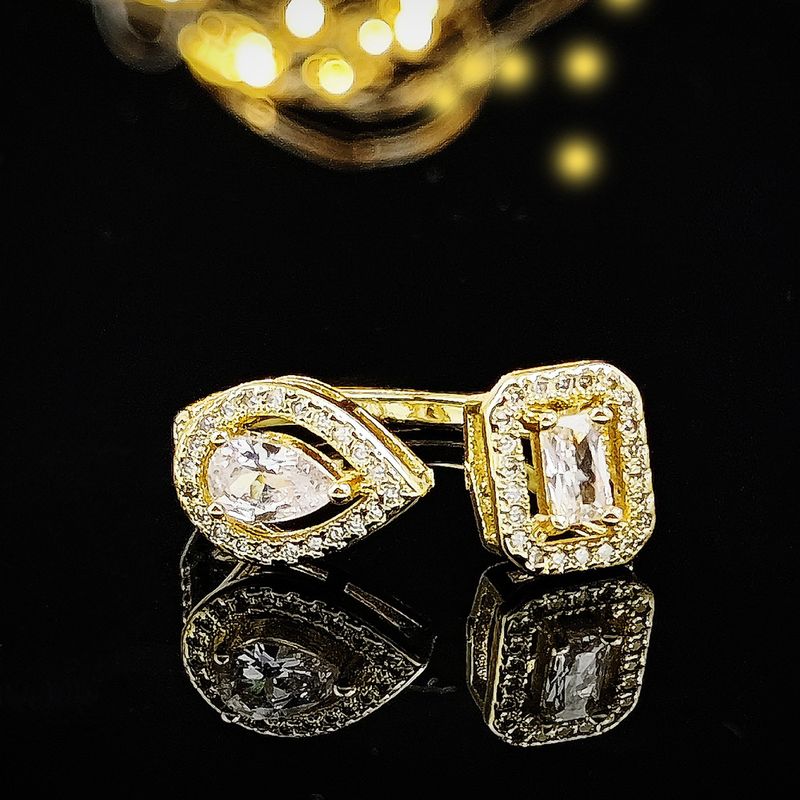Adjustable Fashion Hot Selling New Multi-color Square Long Zircon Earring Ring Opening R5098_voghion.com