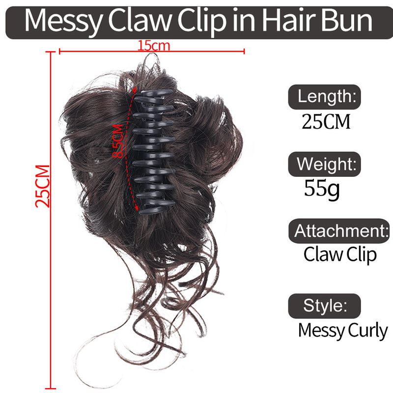 Faixa de cabelo com presilha Coque preguiçoso de cabelo longo e bagunçado 25cm55g coque com presilha_voghion.com