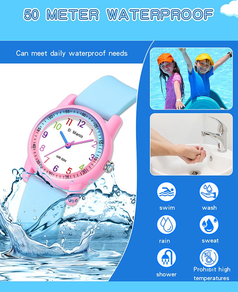 Round Dial Waterproof Quartz Watch For Kids And Teens - Stylish Casual Timepiece With 50M Water Resistance, Japanese Movement, And Durable TPU Strap_voghion.com