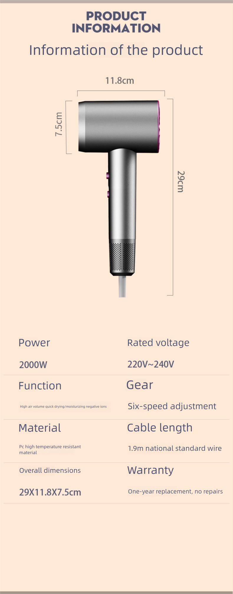 High-Speed Negative Ion Salon Home Use Constant Temperature High Power Quick-Dry T-Shaped Hair Dryer_voghion.com