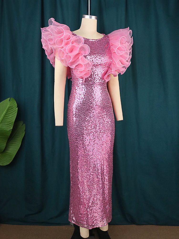 Women's Clothing new style fantasy sequin round neck dress sexy celebrity style sleeveless one step dress maxi dress_voghion.com