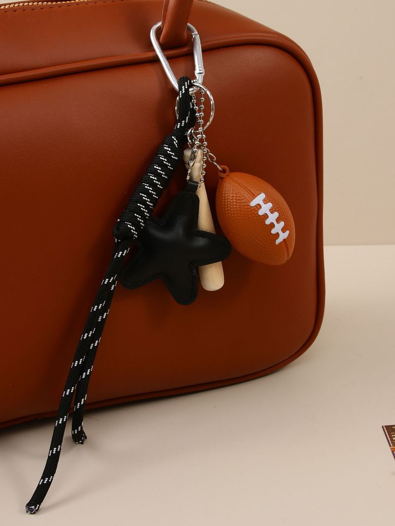 Handmade PU Leather Star Keychain Bag Charm - Camera & Football Design, Trendy DIY Accessory For Bags, Keys & More_voghion.com