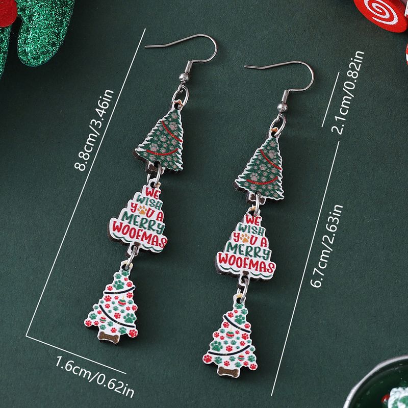 Brincos de árvore de Natal e floco de neve de madeira feitos à mão – Brincos pendurados festivos para mulheres (conjunto de 3)_voghion.com