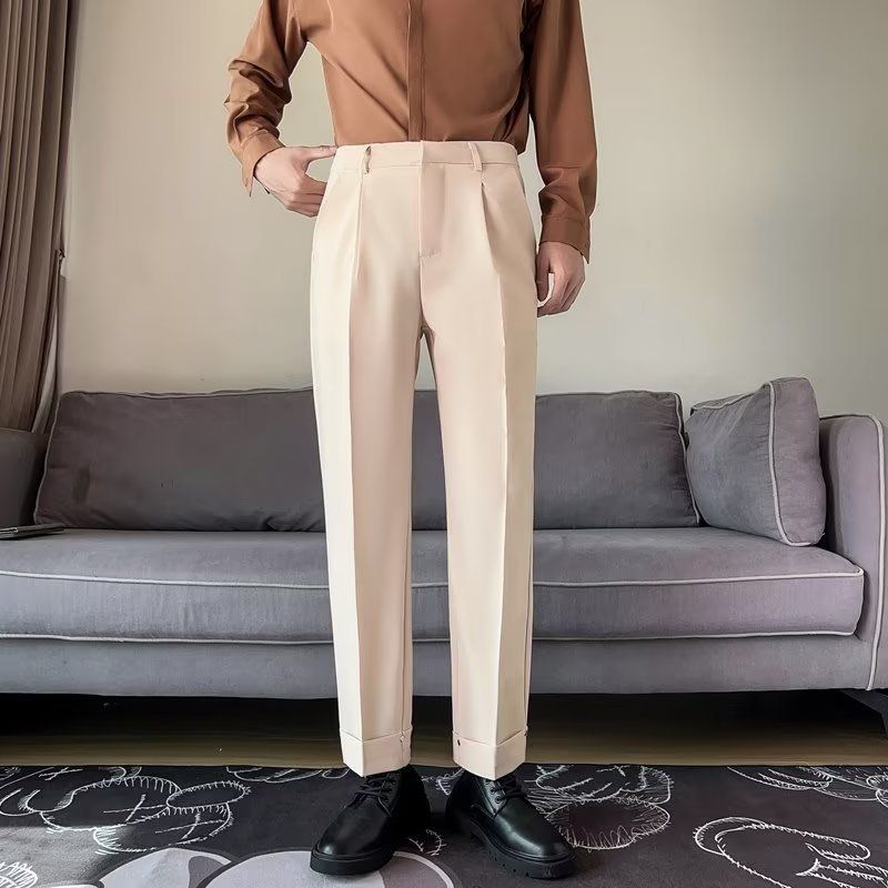 Lichte pakbroek in volwassen stijl, losse en hangende casual cropped broek voor heren, lente- en herfstseizoen ins, Koreaanse versie trendy en knap pak_voghion.com