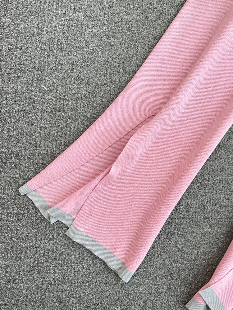 2024 Nuevo traje de moda para mujer primavera estilo coreano cuello en V suelto contraste de color tejido de dos piezas cintura alta pantalones de pierna ancha_voghion.com