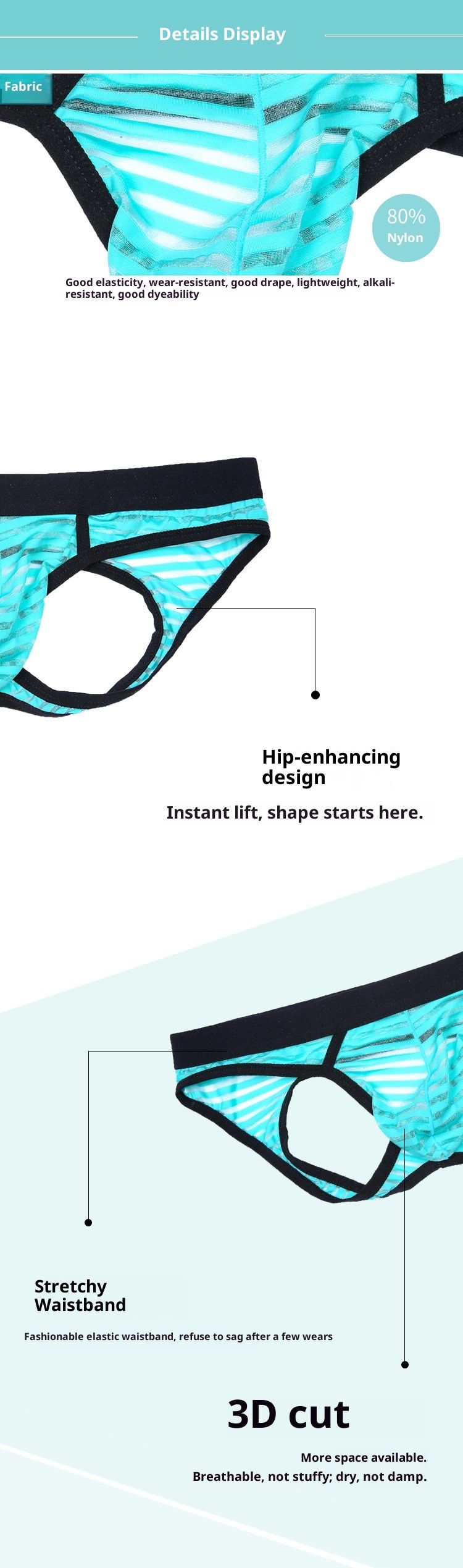 LuvBox Men's Underwear Triangle Striped Hollow Out Double D Low Waist Sexy Breathable Comfortable Open Crotch Briefs_voghion.com