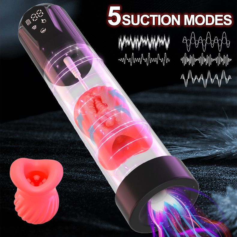 Negative Pressure Penis Pump Trainer Vibration Sucking Electric Mouth Aircraft Cup Male Masturbator Device_voghion.com