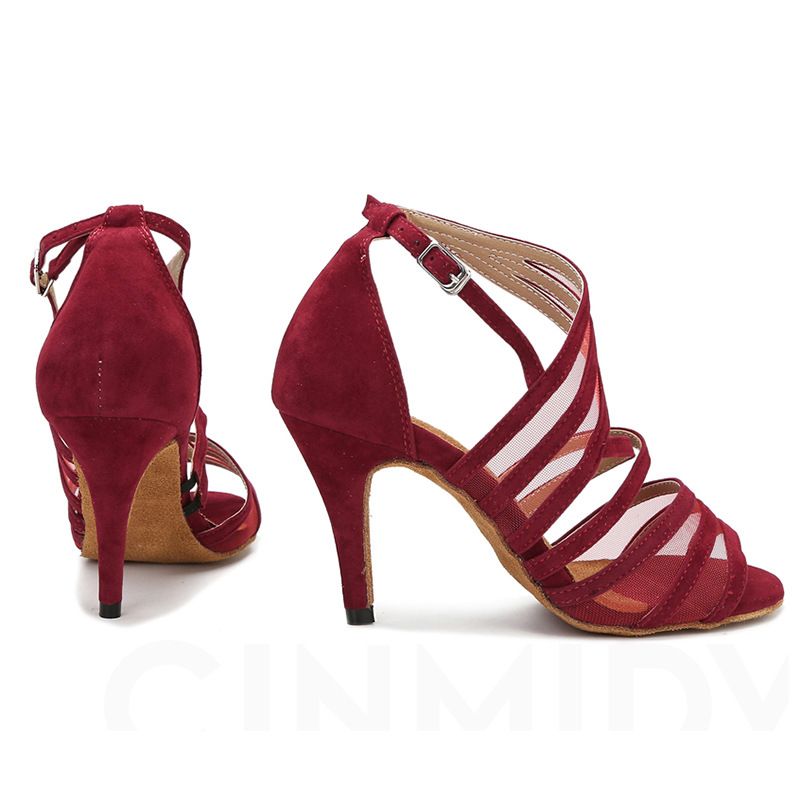 Black Latin Shoes For Adult Women, Summer Sandals, Mesh Breathable Slim High Heels, Soft Soles Dance Shoes, Rumba_voghion.com