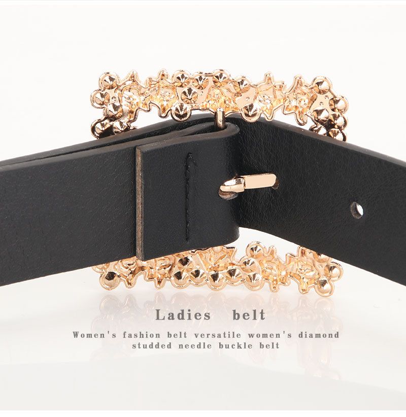 Women's belt alloy inlaid rhinestone pin buckle with dress decorative belt elegant and versatile niche _voghion.com