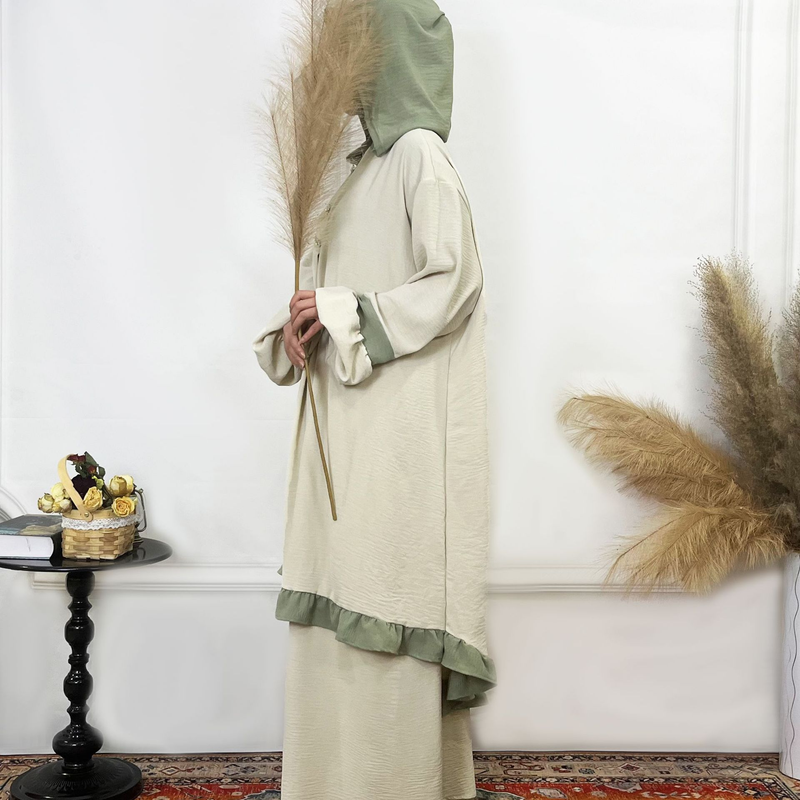Women's Clothing Solid Color Ruffled Burkha Two Piece Set_voghion.com