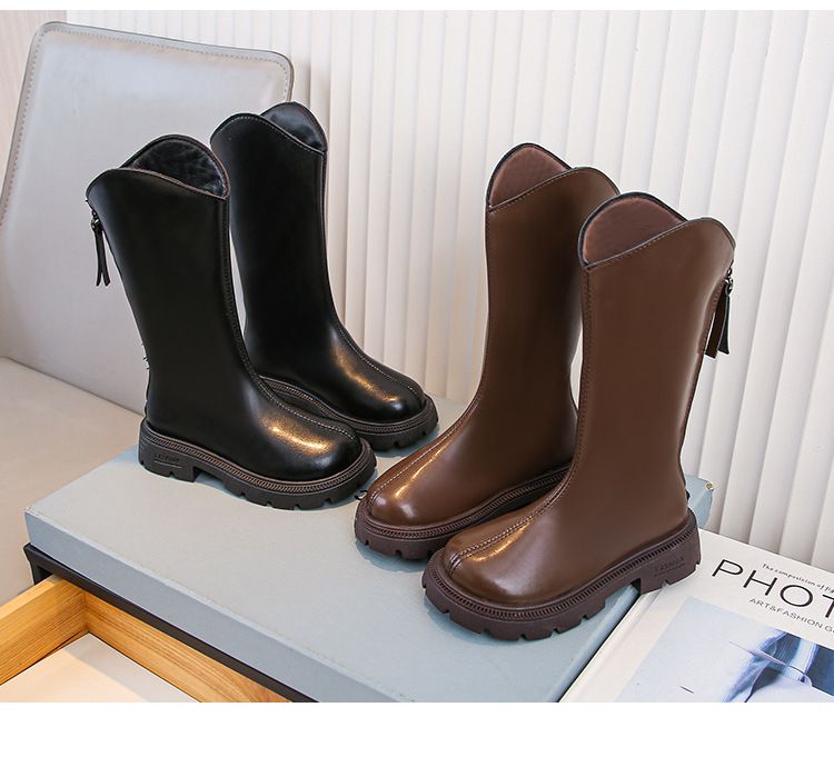 Dětské boty Dívčí dlouhé kozačky Jarní a podzimní nové britské stylové černé dětské rytířské boty pro malé dívky Zimní a sametové kozačky_voghion.com