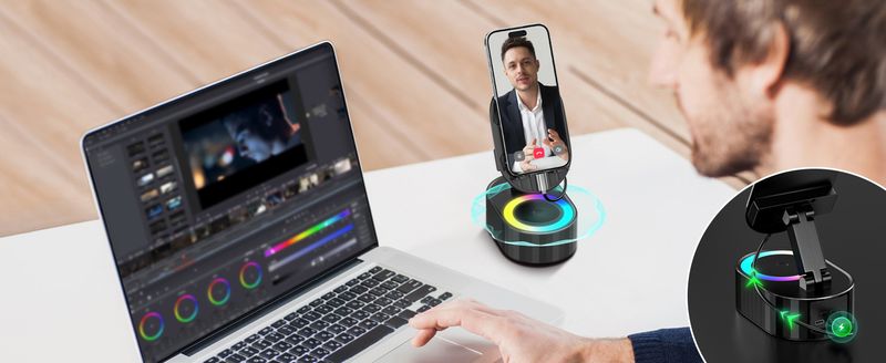 Wireless Induction Audio Bluetooth Speaker 5in1 Phone Holder Emergency Rechargeable (3000mAh) With Colorful Ambient Light 300° Foldable_voghion.com