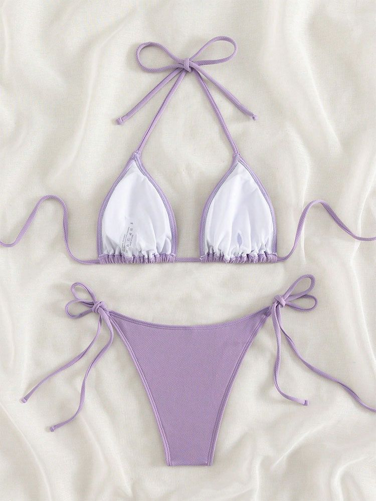 2025 neuer einfarbiger Schnür-Sexy-Bikini-Split-Badeanzug für Frauen_voghion.com