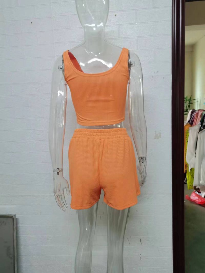 2-teiliges lässiges Workout-Outfit für Damen, geripptes Strick-Yoga-Tanktop, hohe Taille, Leggings, Trainingsanzug, Active Wear-Sets_voghion.com