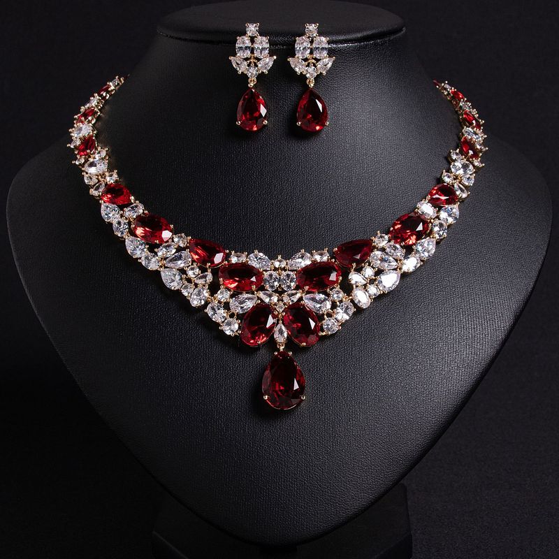 Magnifica collana da sposa, orecchini, set di zirconi, accessori per abiti da sera, gioielli per banchetti nuziali_voghion.com