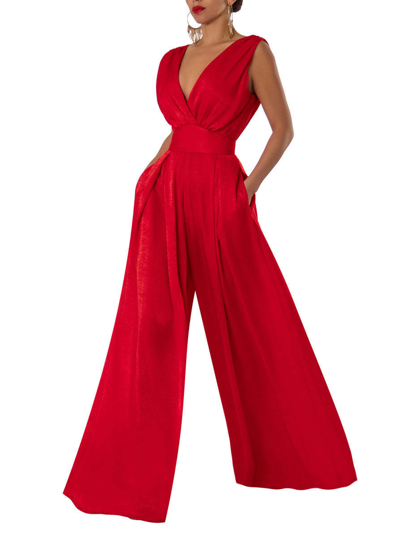 Ropa de mujer Moda Verano Nuevo Mono Delgado Cintura Alta Mono Adelgazante Pantalones Rectos de Pierna Ancha para Mujer_voghion.com