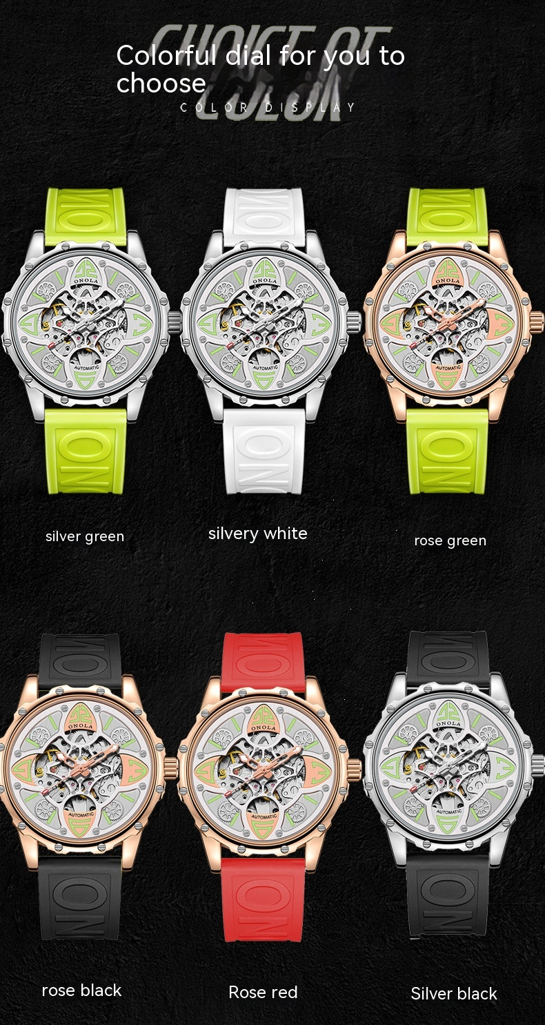 New Fashion Watch Onola/orona Clover Fully Automatic Mechanical Watch Men's and Women's Waterproof Tape Watch Strap_voghion.com