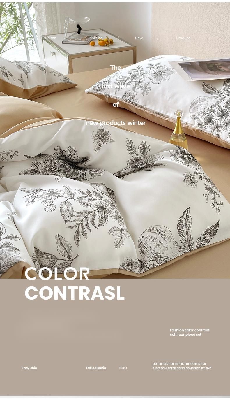 Copripiumino letto in Lyocell Tencel di lusso leggero, stile pastorale americano, anni '10, set da quattro pezzi per dormire nudi, sensazione di freschezza._voghion.com