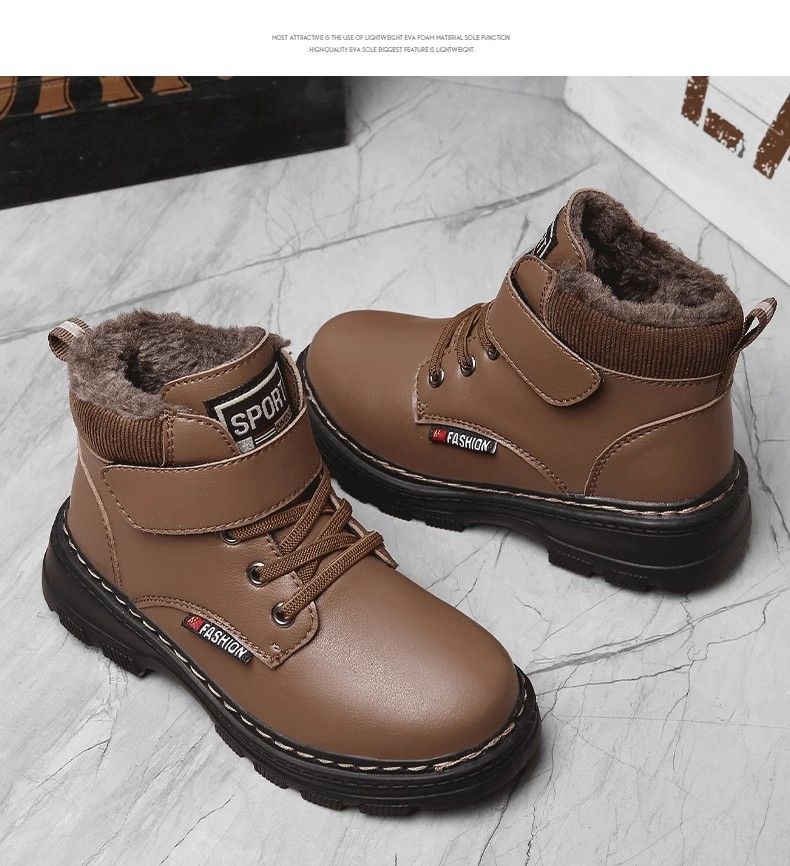 Scarpe per bambini, scarpe di cotone, scarpe da ragazzo, stivali invernali in velluto, spessi e caldi, nuovi stivali da neve Martin, grandi, in cotone e pelle, impermeabili_voghion.com