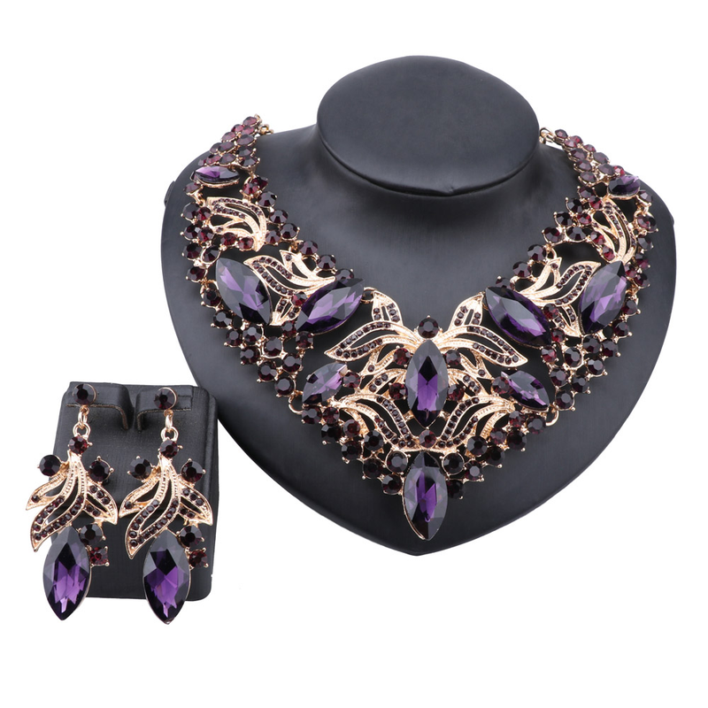 Muoti Teardrop tekojalokivi Crystal Choker kaulakoru naisille Statement kaulus kaulakorut korvakoru hääjuhla korusetit_voghion.com