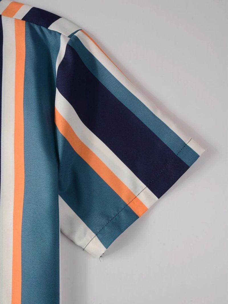 Set da 2 pezzi di camicia e pantaloncini estivi con stampa 3D a righe e colori a contrasto da uomo_voghion.com