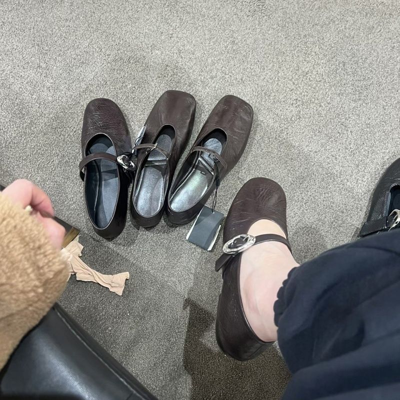 Sheepskin Version ~ Soft Sole Ballet Style Silver Mary Jane For Women Spring One-Strap Flat Commuter Shallow Mouth_voghion.com