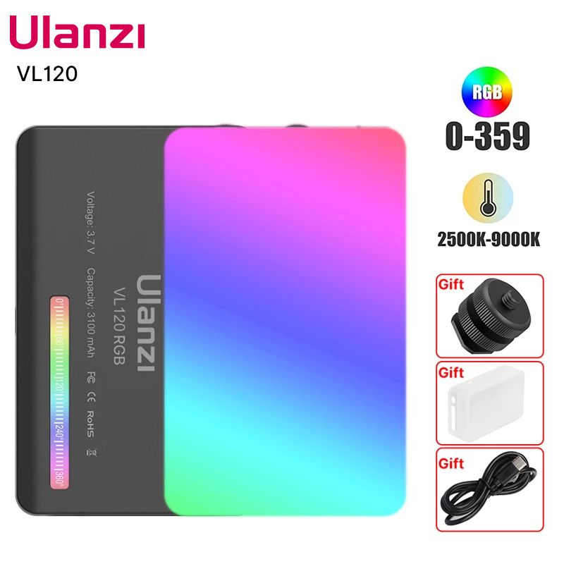 Ulanzi VL120 Full Color RGB Video 2500K-9000K LED Photography Lighting Dimmable Camera Live Vlog Fill Light_voghion.com