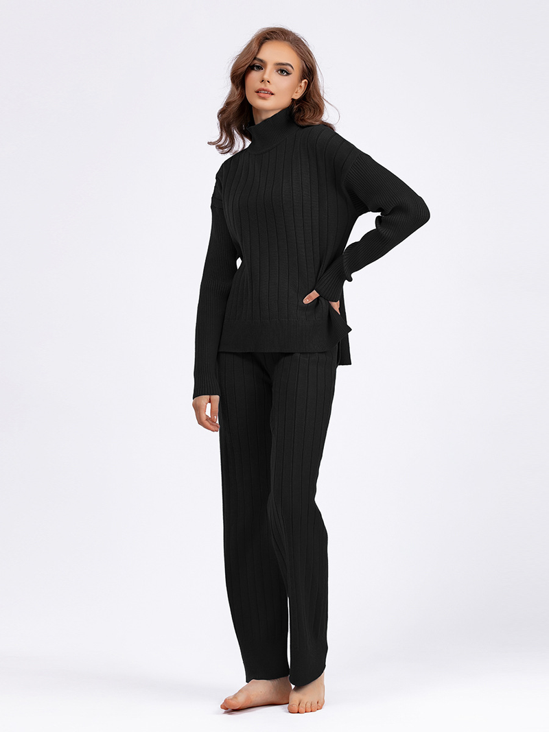 Damen-Pit-Strip-Halb-Rollkragenpullover-Set, einfarbig, lockerer, warmer Bezug, die ersten beiden Sets_voghion.com