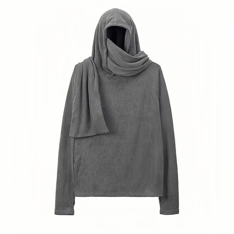 Design Sense Niche Scarf Collar Hooded Base Shirt Yohji Yamamoto Pullover Sweatshirt Unisex Long Sleeve Top_voghion.com