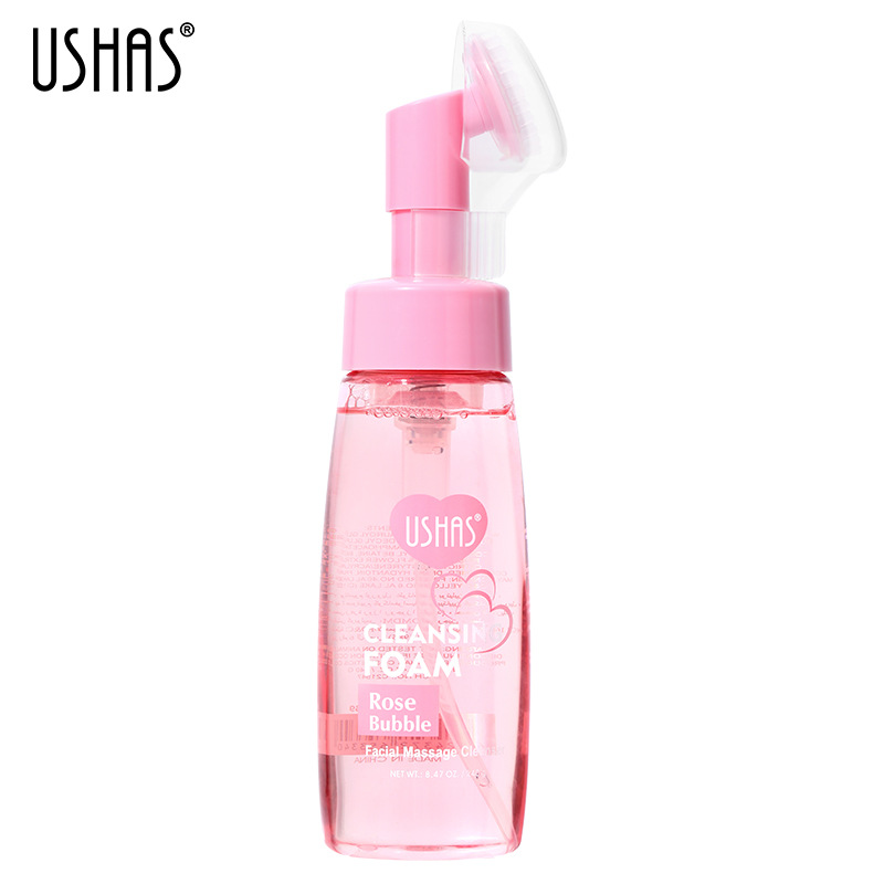 USHAS Hot Rose Schaummousse Gesichtsdéifreiniger mat Bürsch_voghion.com