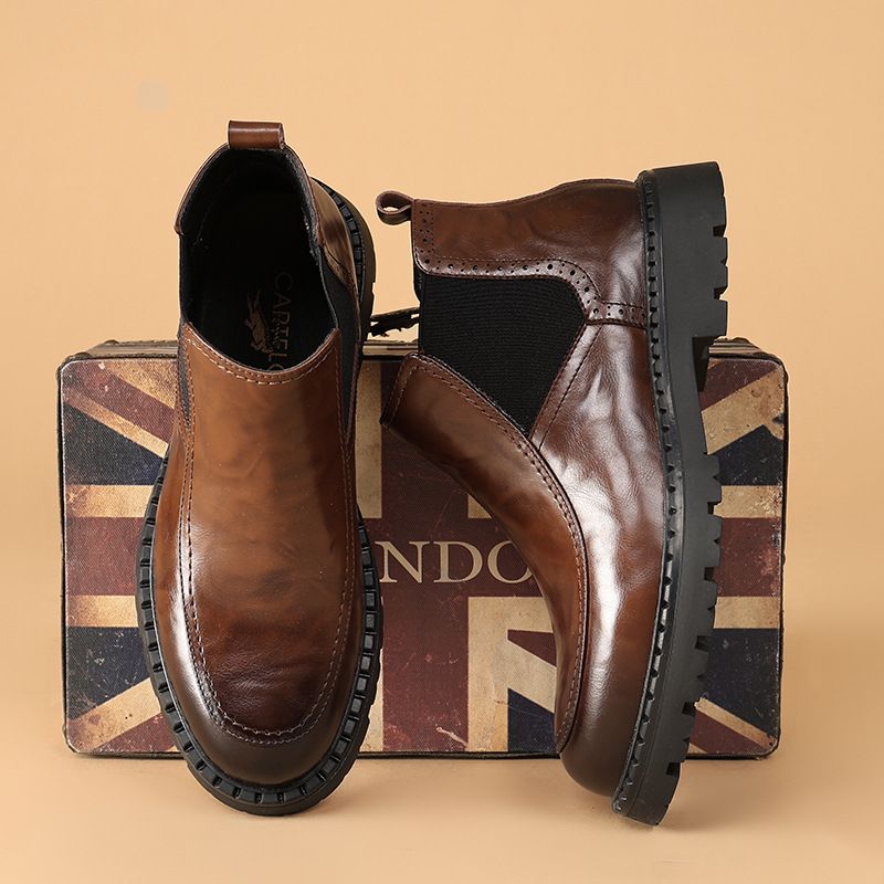 Martin Boots Herren Ärmel Chelsea Braun Herrenstiefel Mid-Wind Casual Lederstiefel_voghion.com