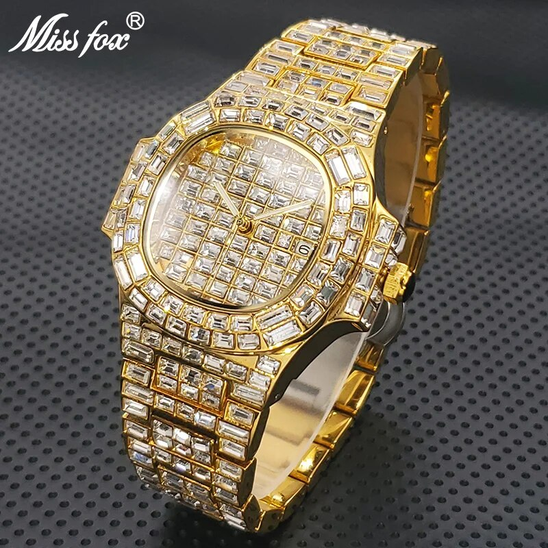 Iced Out Ceas pentru bărbați Hip Hop Diamond Sier Quartz ceas hombre High End Dive Ceasuri de bărbați din oțel inoxidabil Dropshipping_voghion.com