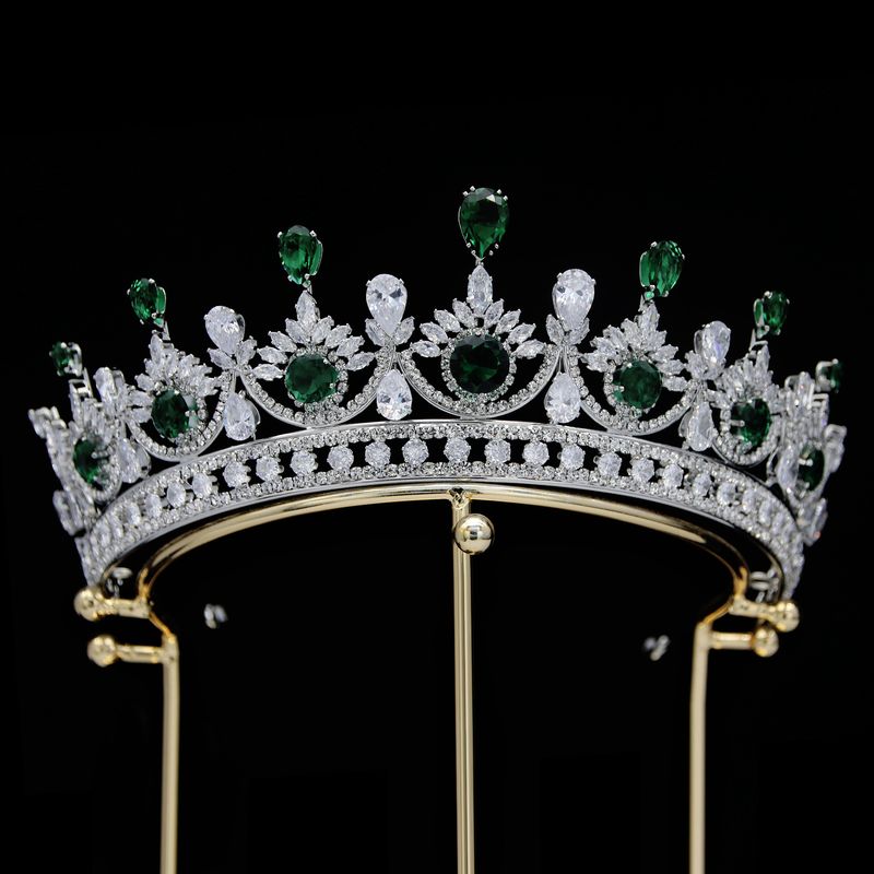 Tiara da sposa unisex con corona in zircone, accessorio per capelli da sposa con corona di diamanti coreani placcati in metallo_voghion.com