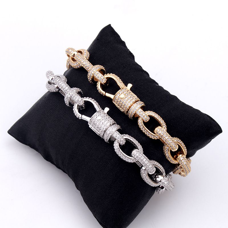 Bracciale a maglie cubane per uomo e donna con pietre completamente pavé e chiusura a moschettone, bracciale a catena con croce hip hop, elegante accessorio di moda unisex_voghion.com