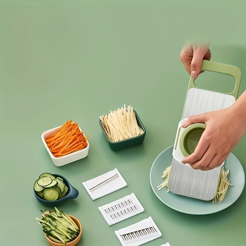7pcs Stainless Steel Vegetable Slicer Grater Set With Interchangeable Blades Manual Kitchen Tool For Potatoes Carrots Cucumbers_voghion.com