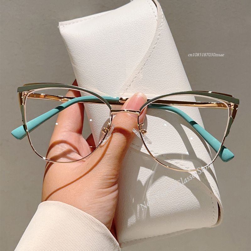 Neue minimalistische Metall-Anti-Blaulicht-Brille für Damen, modische Cat-Eye-Brille, Business-Computerbrille_voghion.com
