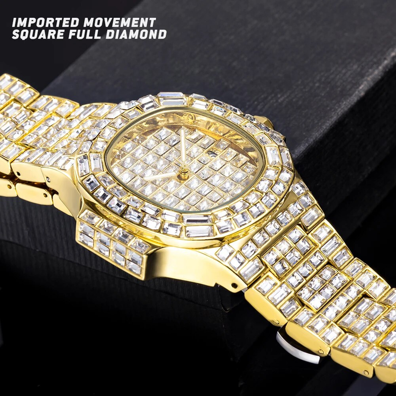 Iced Out Ceas pentru bărbați Hip Hop Diamond Sier Quartz ceas hombre High End Dive Ceasuri de bărbați din oțel inoxidabil Dropshipping_voghion.com