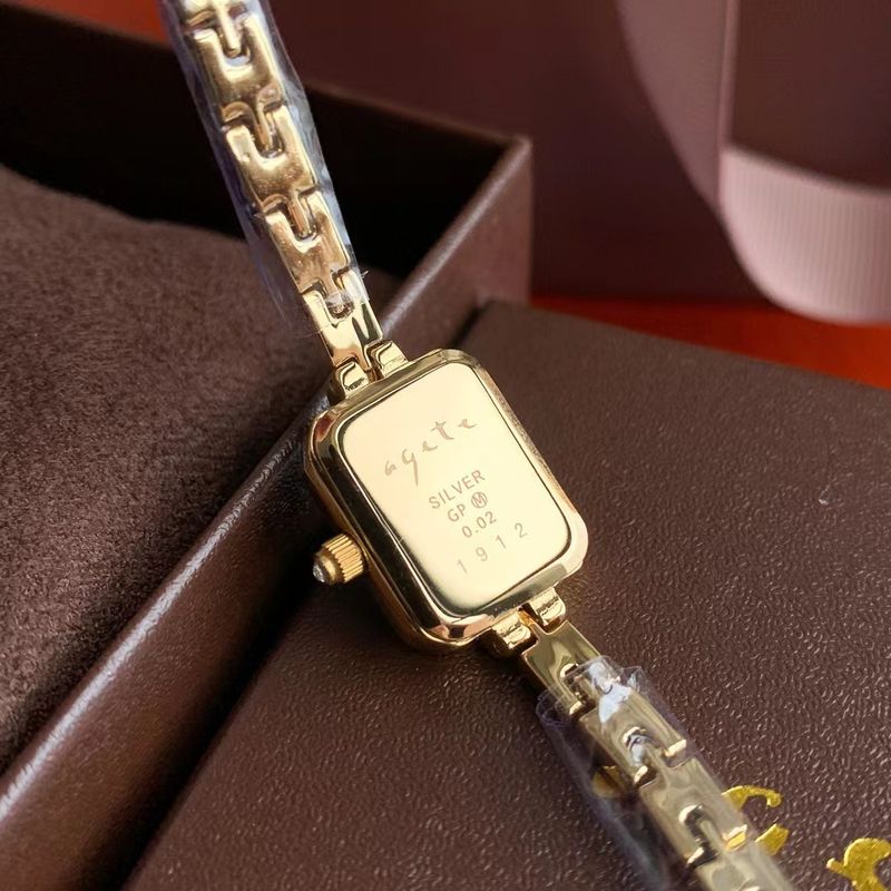 Agete Square Wheat Ear Japanese Style Akadou Women's Watch Quartz Wristwatch For Girlfriend Small Wacth_voghion.com