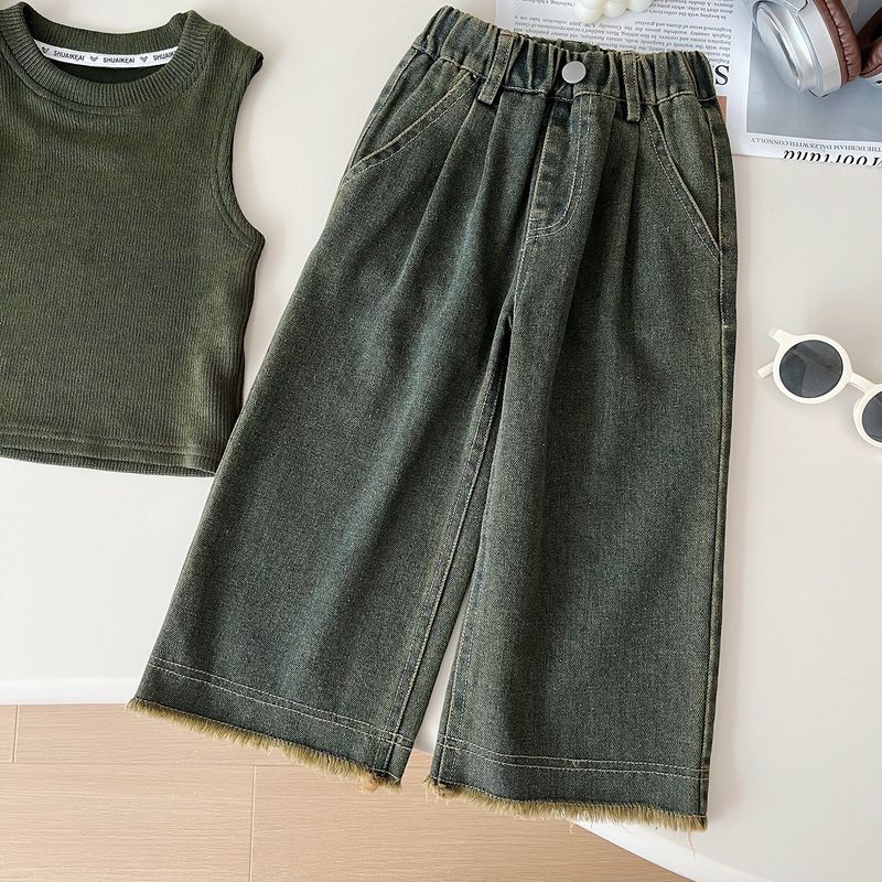 Giacca a maniche lunghe con temperamento coreano per ragazze in stile autunno 2024, completo in denim per bebè 67386_voghion.com