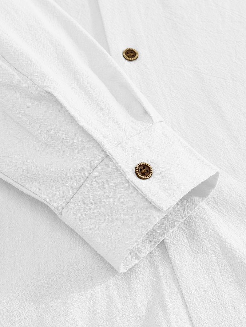 Leinenhemd im Hawaii-Stil für Herren – Atmungsaktives Freizeithemd mit Henley-Kragen und langen Ärmeln für den Sommer, leicht und knitterfrei, schmale Passform_voghion.com