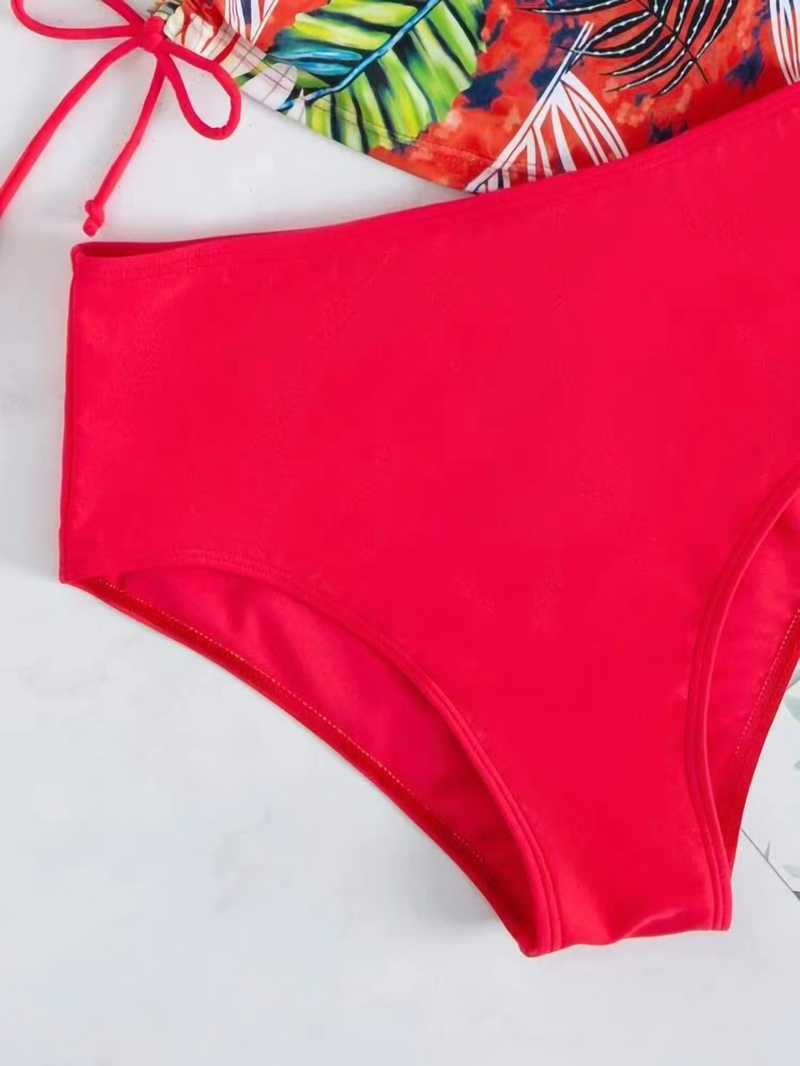 Maillot de bain femme triangle fendu dentelle couleur unie imprimé feuille maillot de bain bikini_voghion.com