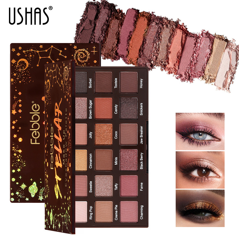 USHAS18 matt csillogó paletta, élénkítő szemceruza, szemhéjfesték lap, földszínű, női gyöngyházfény_voghion.com