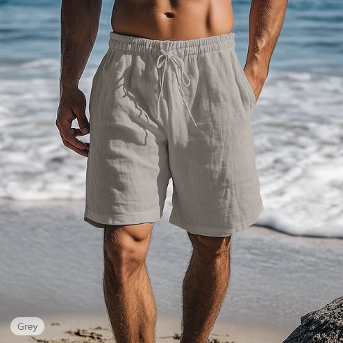 Abbigliamento da uomo Nuovo cotone e pantaloncini di lino Coulisse Elastico in vita Gamba dritta Tinta unita Traspirante Quotidiano Spiaggia Cinque Punti Pantaloncini casual_voghion.com