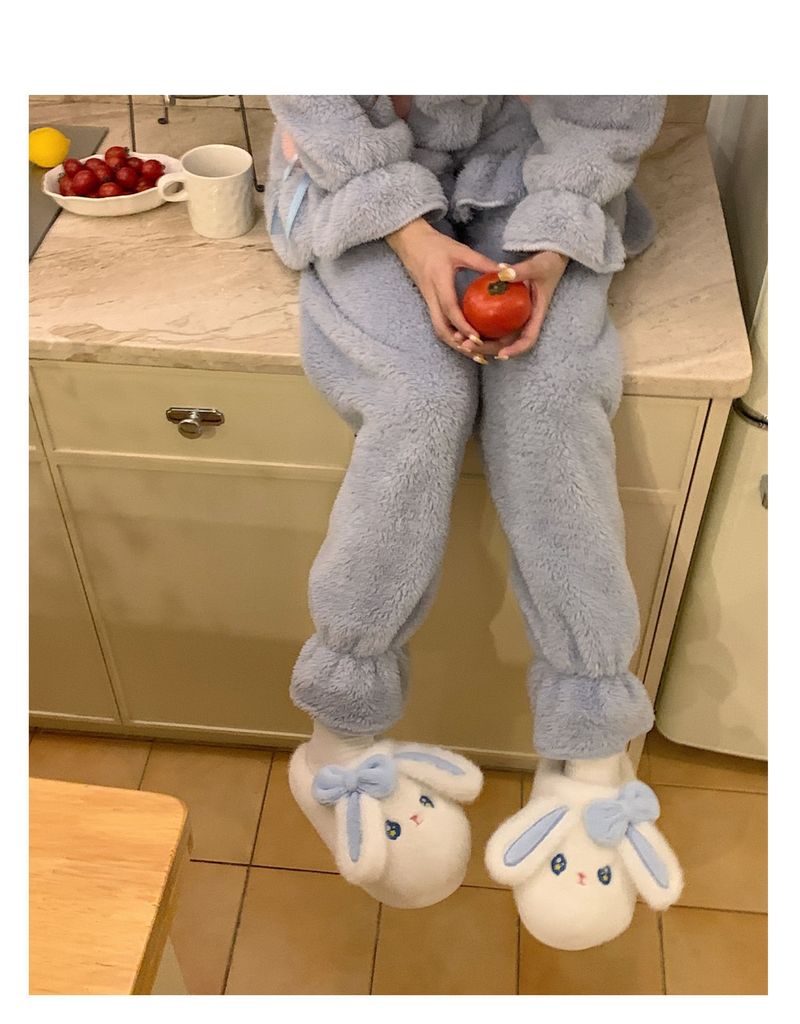 Pantofole autunnali e invernali per la casa e l'interno, con suola morbida, modello Baotou, da donna, in cotone e peluche, con simpatico coniglietto giapponese_voghion.com
