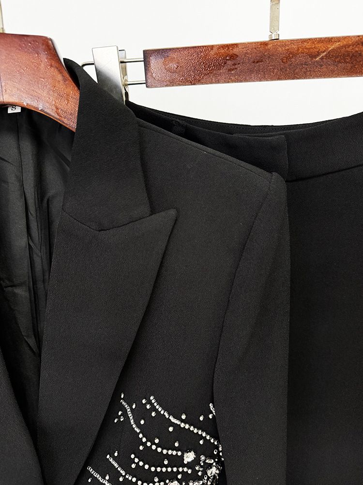 Damenbekleidung Promi-Mode neuer schwerer Perlendiamant mit einem Knopfanzug Hosenanzug zweiteiliger Anzug_voghion.com