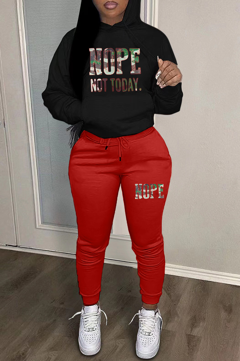 Casual color matching hooded sweatshirt suit NOPE letter printed sweatshirt and sweatpants suit_voghion.com