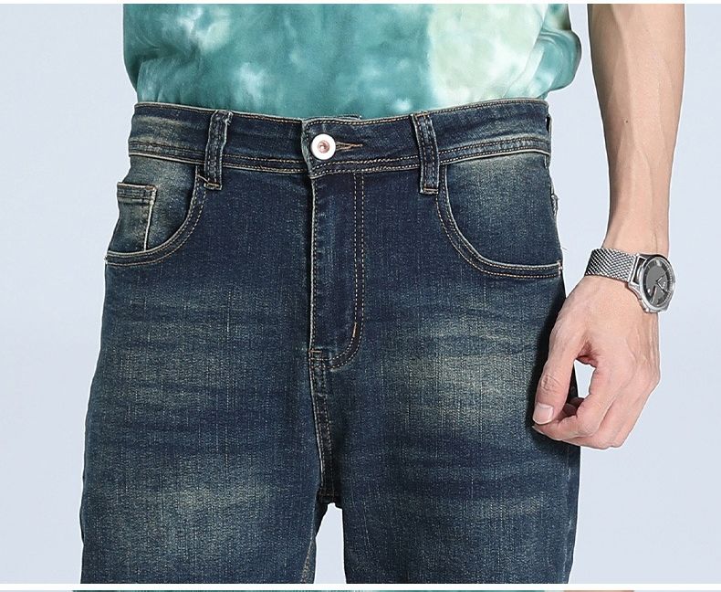 Trendy American Heavy Industry Washed und Used Jeans für Herren, locker und elastisch, Horse Willow Straight Leg Pants, Street Commuter Jeans_voghion.com