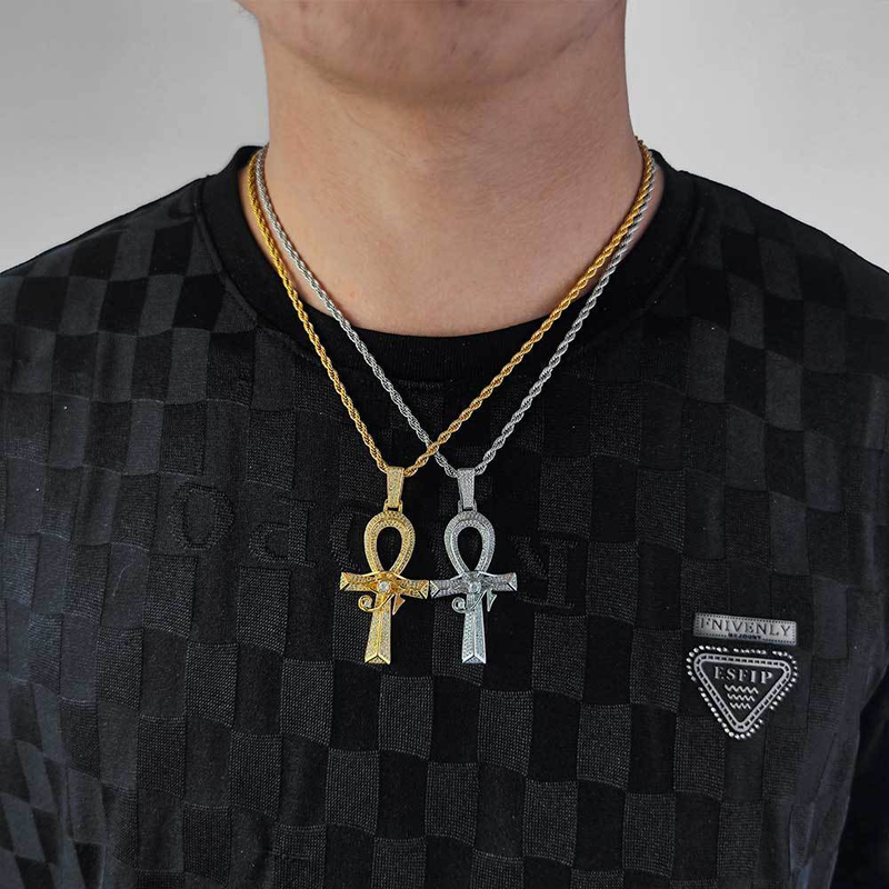 Hip Hop Oog van Horus Ankh Kruishanger Micro-inzet zirkoon retro persoonlijkheid kettingaccessoires_voghion.com